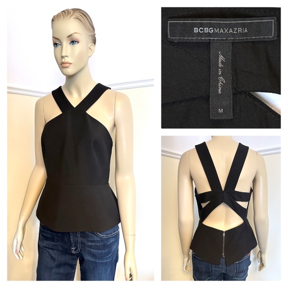BCBG Maxazria Makenlee black cutout peplum top - Picture 1 of 14